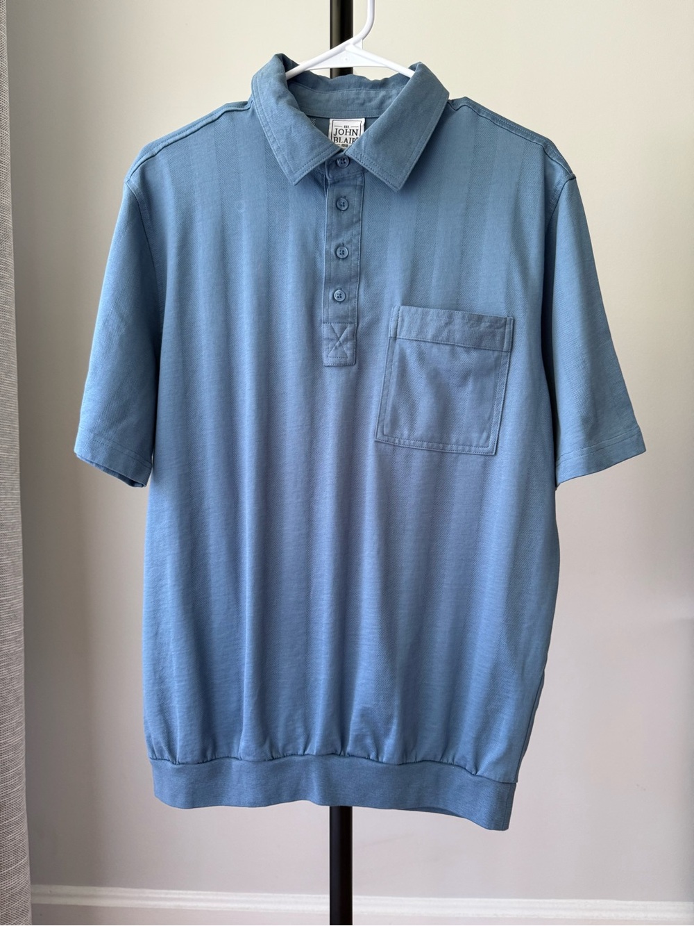 John Blair Men's Sky Blue Short-Sleeve Polo with Chest Pocket